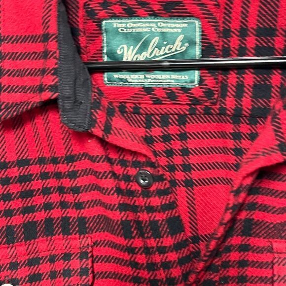 Woolrich Shacket Cotton Red Heavy Flannel Shirt Red Grid Plaid XL - Picture 3 of 5